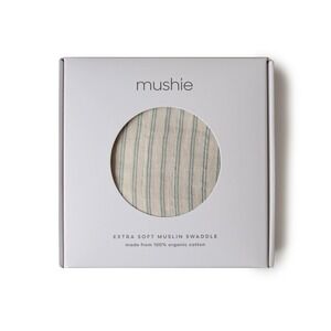 Mushie Muslin Swaddle Blanket NIB Organic Cotton Sage Stripe 47" x 47"
